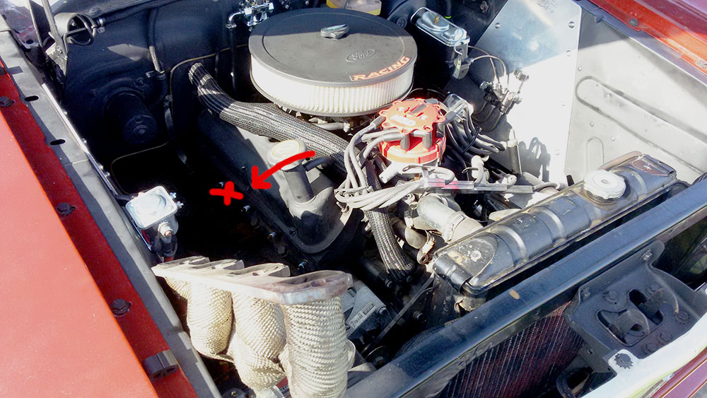 Ranchero engine bay broken cylinder head bolt